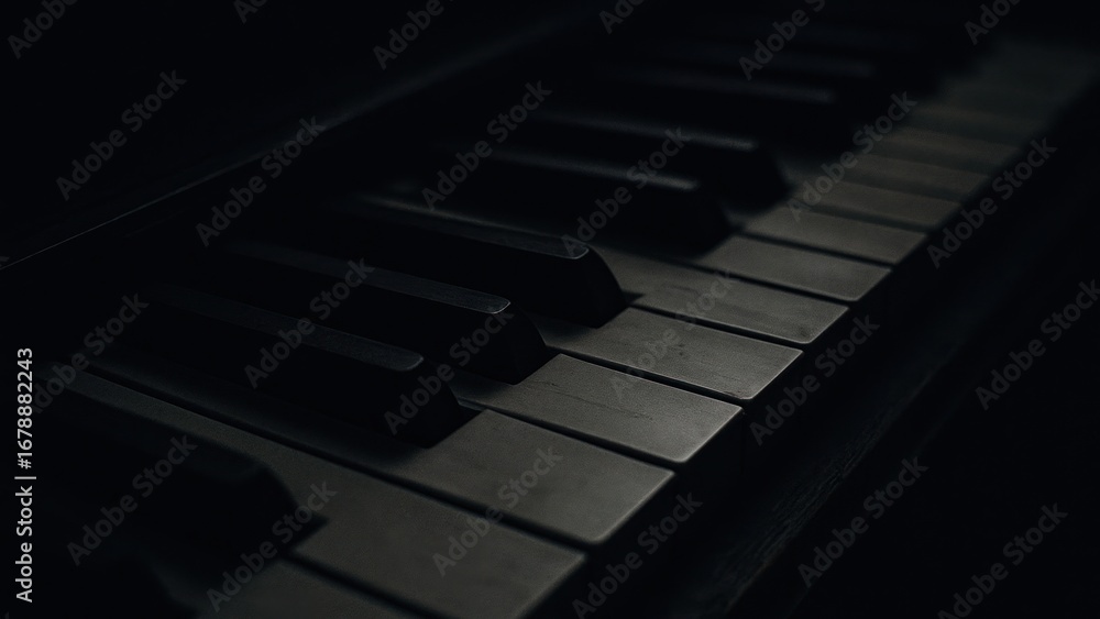 Naklejka premium Moody piano keys in darkness.