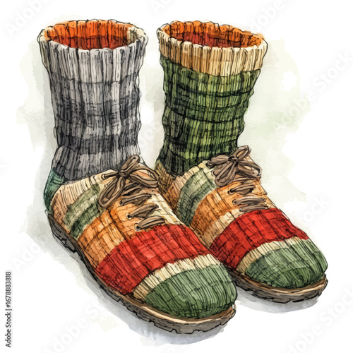 watercolor of Wool Socks, vector, isolated on a white background.