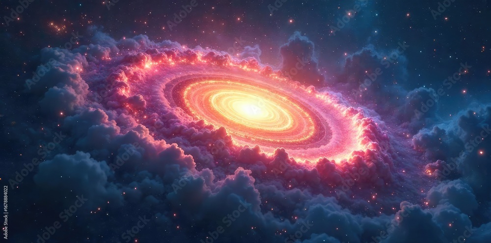 Obraz premium A celestial panorama depicting a swirling nebula, symbolizing the vastness and mystery of a universal faith, with subtle light signifying divine energy , light, spiritual awakening
