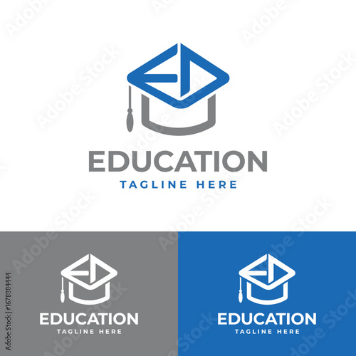 Letter E and D education hat logo symbol icon flat stock vector design