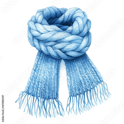 Winter Scarf Wrapped Tight, watercolor drawing vector, isolated on a white background.