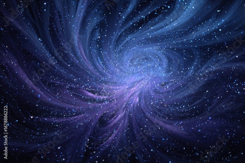 Swirling galaxy of blue and purple dust, with bright shining stars. Use as space backgrounds, or for science and astral themes.