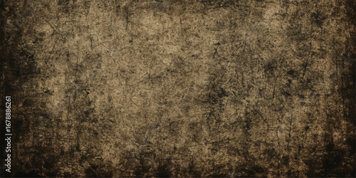 Dark aged vintage parchment paper with a worn, stained texture and a grungy, textured wall pattern for a retro backdrop
