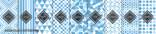 Collection of blue geometric seamless patterns. Tile mosaic endless textures. Bright vector repeatable backgrounds