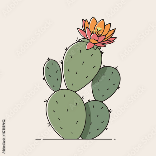 A prickly pear cactus with a blooming flower.