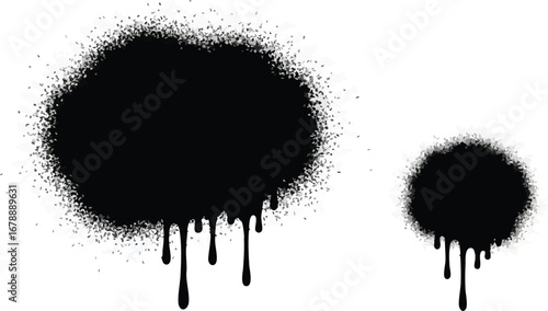 Dynamic black spray paint splatter with dripping effect, perfect for urban art and design