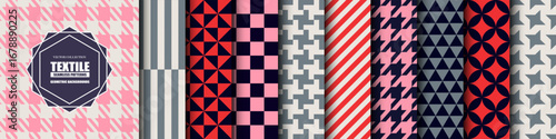 Collection of bright color seamless geometric patterns. Abstract fashion backgrounds - vibrant design. Fabric mosaic textures. Simple endless unusual prints