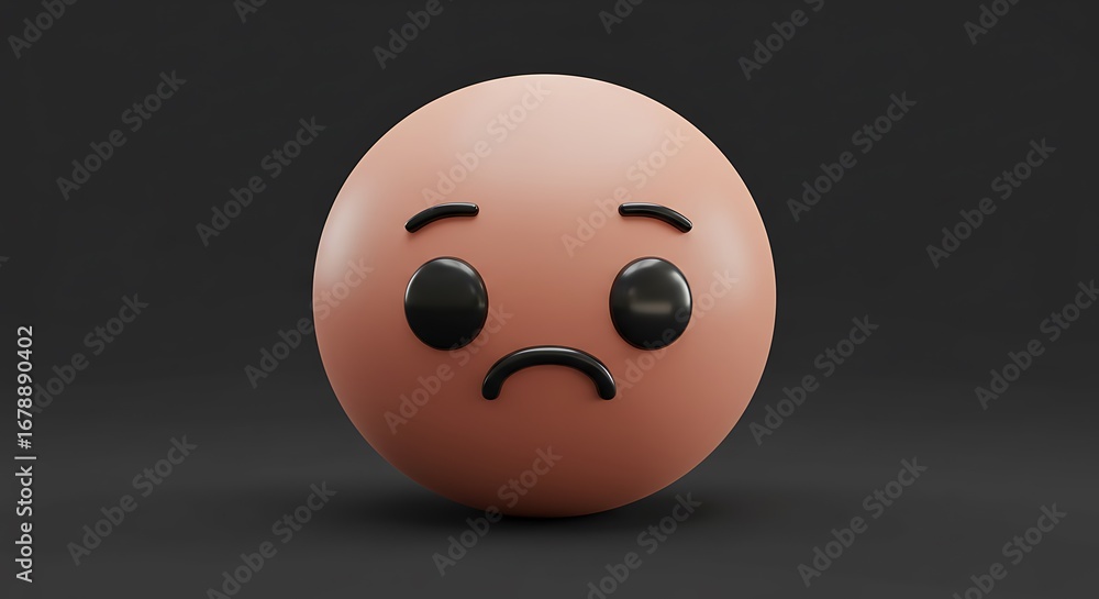 Fototapeta premium 3D Rendered Sad Face Emoji with Glossy Black Features on Dark Background