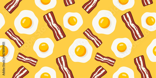 fried eggs and bacon breakfast seamless pattern cartoon illustration