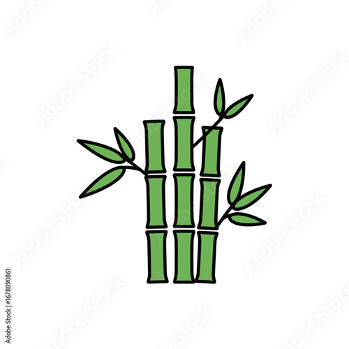 Green bamboo stalks with leaves on a white background.