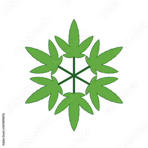 Green leaf pattern arranged in a circular geometric design.