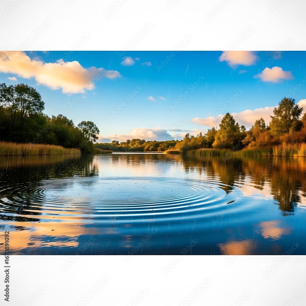 Fototapeta premium Serene Lakeside Landscape with Ripples on Calm Water.