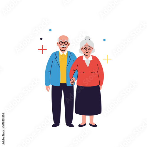 Illustrating happy senior citizens holding hands celebrating their long lasting relationship together