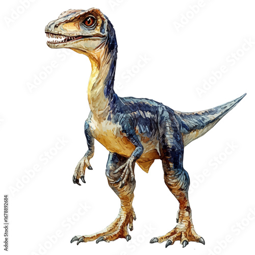 watercolor vector of Velociraptor, isolated on a white background.