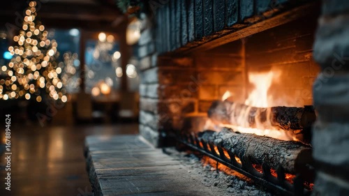 cozy fireplace in decorated home at christmas time animation
