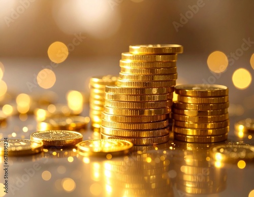 Golden Coins Stacked Investment Concept
