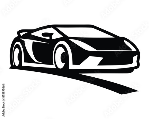 Black vector illustration of a stylish luxury sports car with silver wheels isolated on a white background