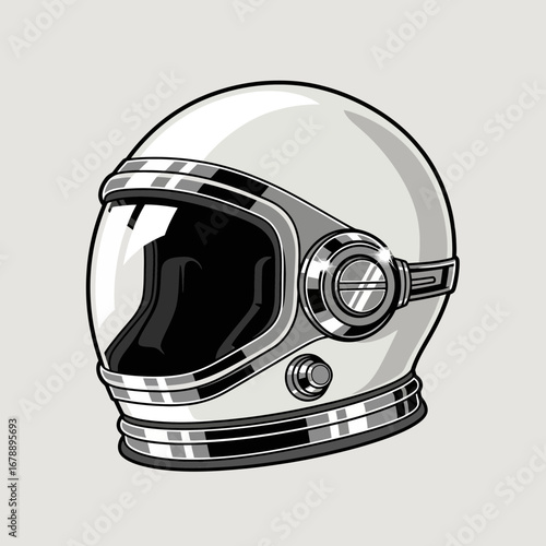 White astronaut helmet with a reflective visor and metallic accents.