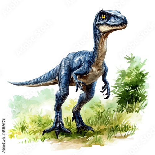 Theropod, watercolor clipart vector, isolated on a white background.