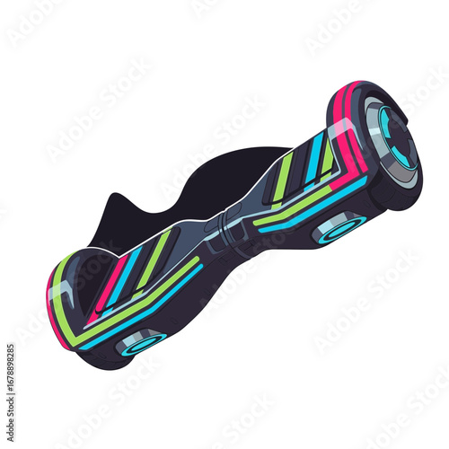 Colorful self-balancing electric scooter on white background.