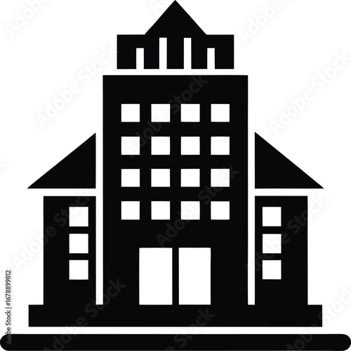 A black and white building icon