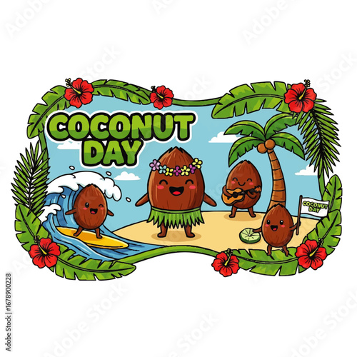 Celebrate Coconut Day with these cute tropical coconuts surfing, playing guitar, and dancing in Hawaii