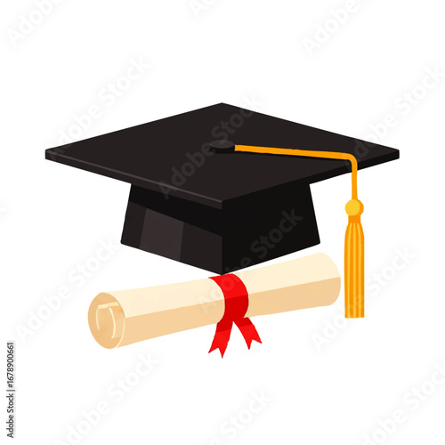 Celebrate academic achievement with graduation cap and diploma scroll for educational success stories