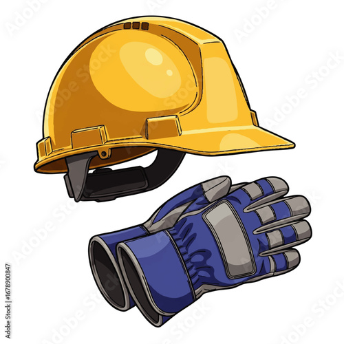 Essential construction gear ready for work yellow hardhat and protective blue work gloves safety first