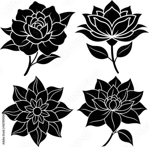 Flower set, Set of flowers, flower collection, Vector of flower, flower silhouette, flower isolated on white background
