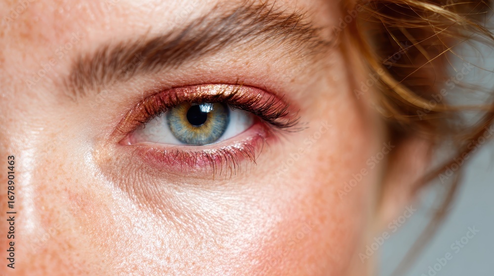 Fototapeta premium A captivating close-up highlighting the intricate details of a stunning green eye, framed by expressive lashes and a lively background illuminating natural beauty and depth.