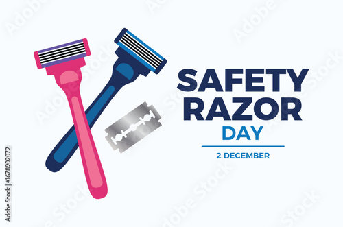 Safety Razor Day poster vector illustration. Razor with disposable blade and protective guard icon vector. Women's razor and men's razor drawing. Template for background, banner, card. 2 December