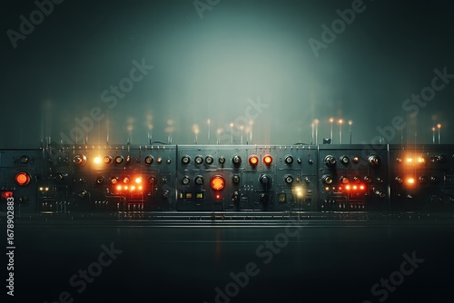 Futuristic Control Panel: A Dark and Mysterious Sci-Fi Interface with Glowing Lights