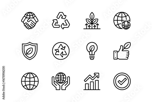 Eco-Friendly Minimalist A Set of 12 Line Art Icons for Sustainability & Growth