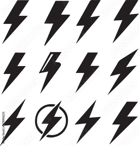  black silhouettes, power concept lightning bolt icon. flash symbol.eps