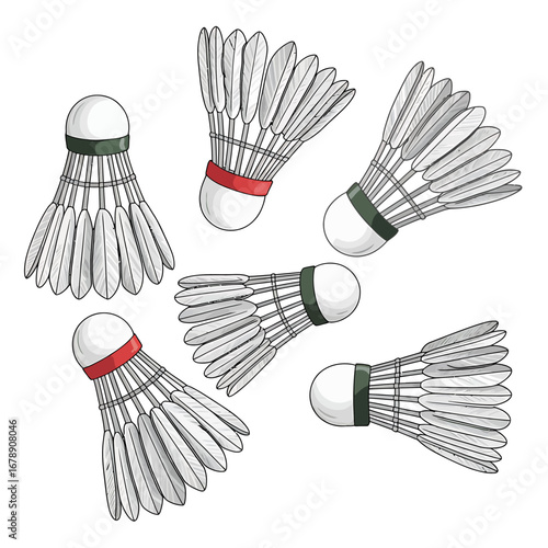 Shuttlecocks Vector Sketch of Badminton Gear for Athletic Sports and Recreational Play