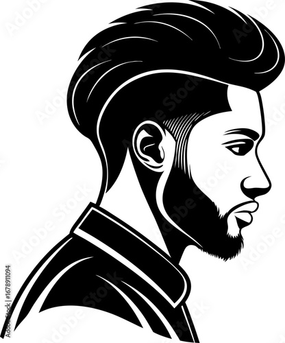 Vector art of bearded man with a modern hairstyle for barbershop and fashion concept