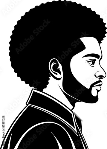 Vector art of side profile of a stylish man with afro hairstyle and beard