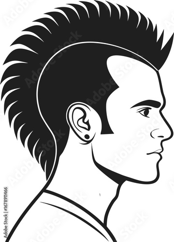 Vector art of a stylish man with a mohawk hairstyle, showcasing a punk fashion statement