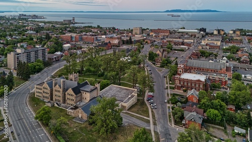 Wallpaper Mural Aerial view of Thunder Bay with historic buildings and Lake Superior. Torontodigital.ca