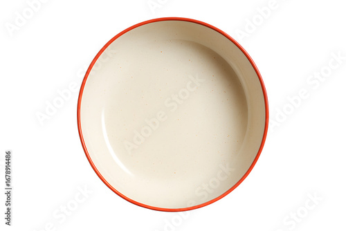 Top Down View of Ceramic Plate with Red Rim Minimalist Modern Kitchen Tableware Simple and Elegant Design