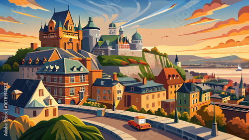 The Historic District of Old Quebec in Canada stands as a fortified colonial city, with cobblestone streets, stone ramparts, and elegant French-style architecture overlooking the majestic St. Lawrence