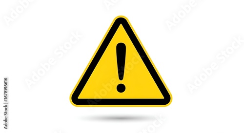 A yellow triangle warning sign with a black exclamation point on a white background with a soft shadow