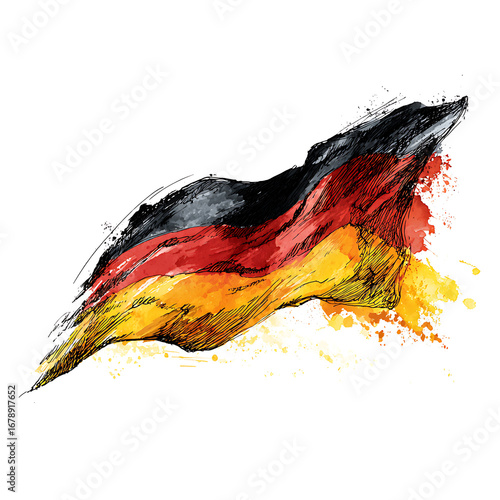 Vector German Flag Waving – Artistic Tattoo-Style Illustration
