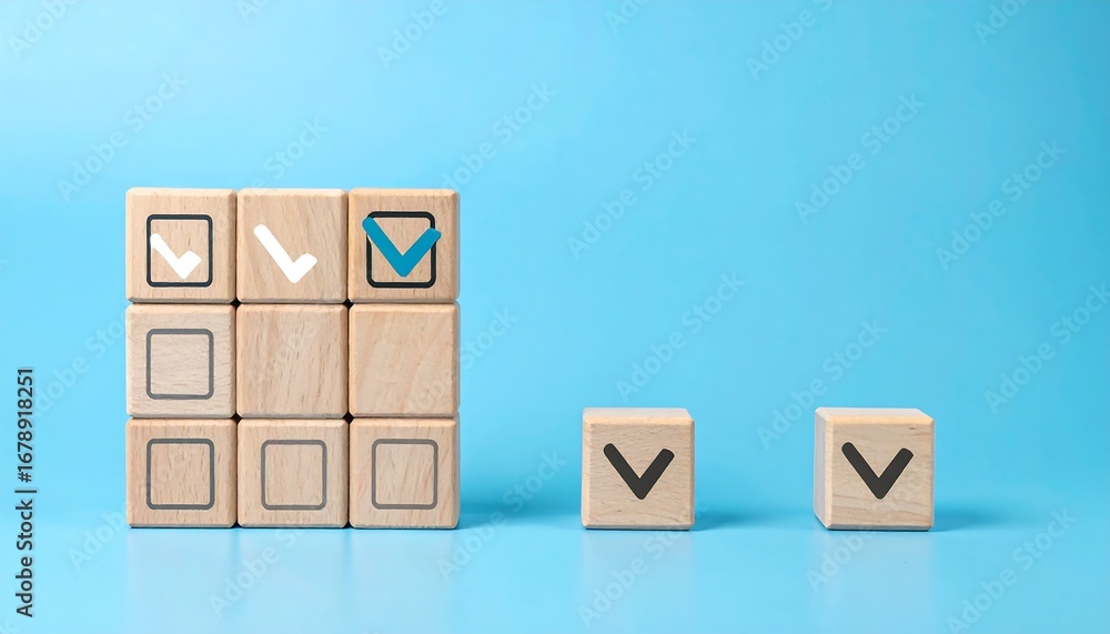 Obraz premium Wooden blocks with check marks