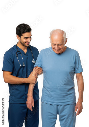 Nurse assisting elderly man isolated on transparent background