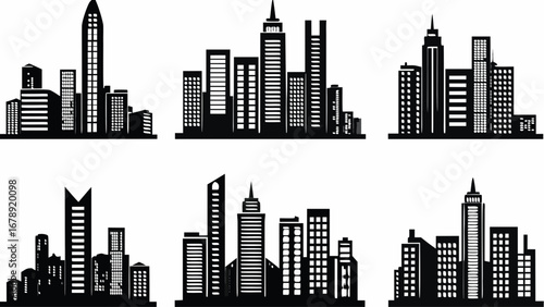 Modern city skylines showcase diverse urban architecture, perfect for business and city life themes.