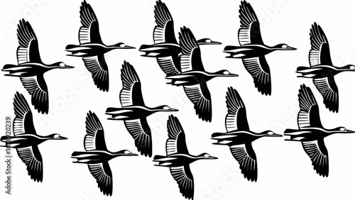 Graceful flock of birds soaring across the sky in a dynamic formation