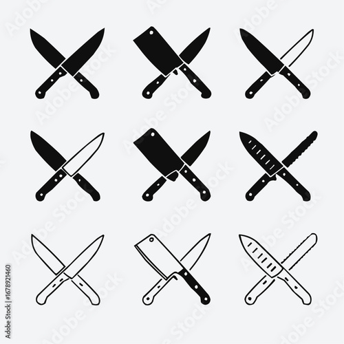 set of black and white cross icons