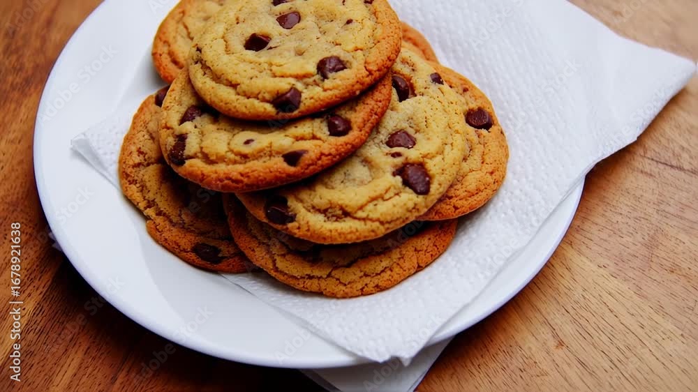 Stack of chocolate chip cookies on a plate