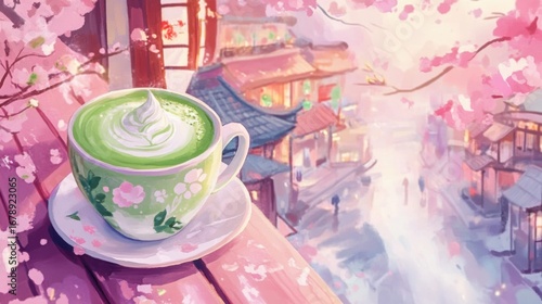 Artistic Matcha Latte with Beautiful Foam Design